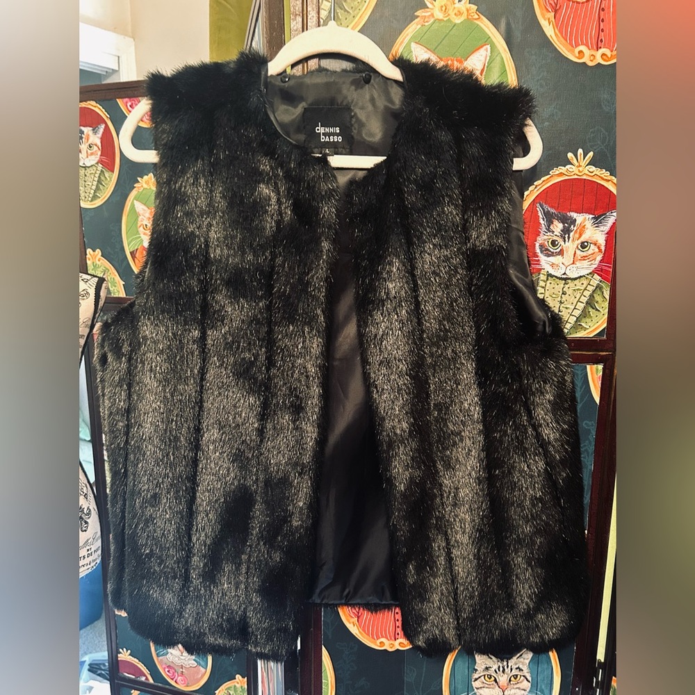 Dennis Basso Classic Black Faux Fur Vest